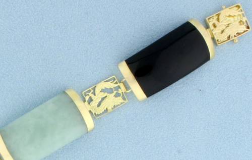 Multicolor Jade Dragon Bracelet in 14k Yellow Gold