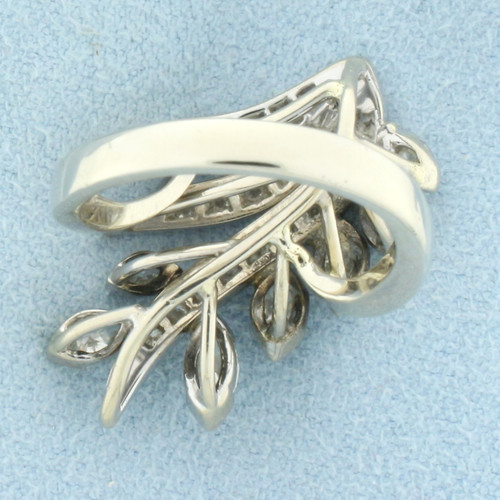 Nature Leaf Design Diamond Ring in 14K White Gold