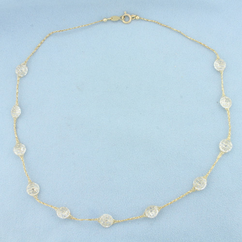 Italian CZ Disco Ball Station Necklace in 14k Yellow Gold
