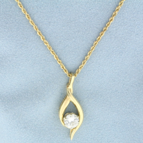 Designer Diamond Solitaire Necklace in 14k Yellow Gold