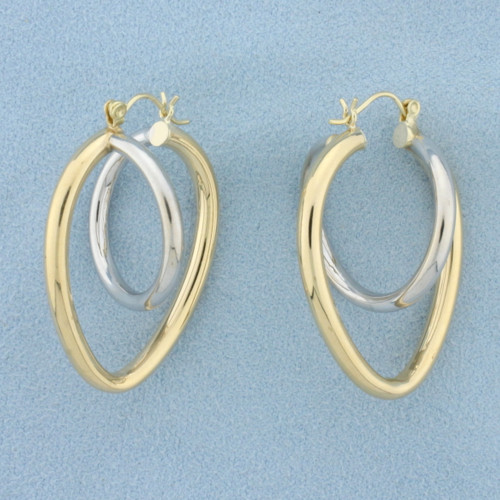 Abstract Heart Hoop Earrings in 14k White and Yellow Gold