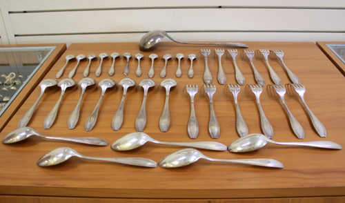 Antique French Societe Anonyme Argental Art Deco Silverplate Thirty Six piece Flatware Set