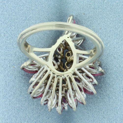Vintage Ruby And Diamond Flower Design Ring in 18k White Gold