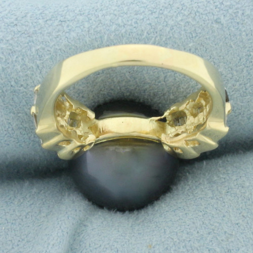 Tahitian Pearl and Diamond Ring in 14k Yellow Gold