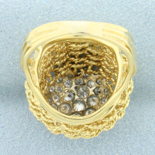 Italian Woven Design Diamond Bombe Ring in 18k Yellow Gold