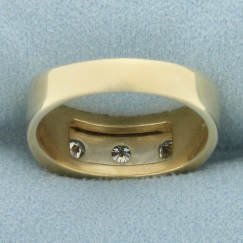 Mens Diamond Three Stone Diamond Wedding or Anniversary Ring in 14k Yellow Gold