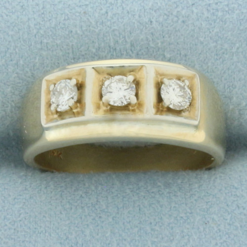 Mens Diamond Three Stone Diamond Wedding or Anniversary Ring in 14k Yellow Gold