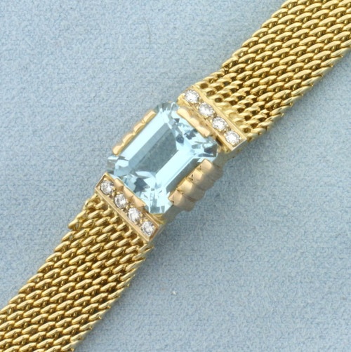 Vintage Aquamarine and Diamond Statement Bracelet in 14k Yellow and Rose Gold