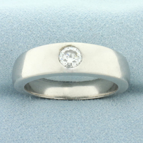 Mens Pipe Cut Solitaire Diamond Wedding Ring in Palladium