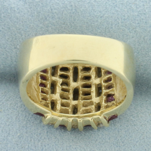 Diamond and Ruby Channel Set Statement Ring in 14k Yellow Gold