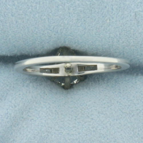 Pear and Baguette Diamond Engagement Ring in 14k White Gold