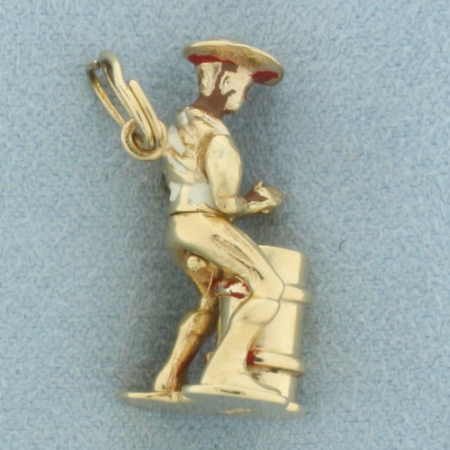Vintage Mechanical Steel Drummer Charm in 14k Yellow Gold