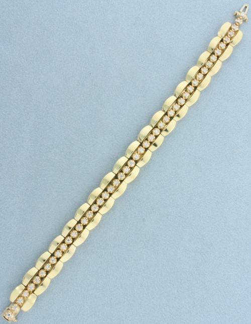 Diamond Tennis Bracelet in Tank Track Jacket in 14k Yellow Gold