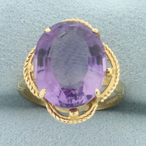 8ct Fancy Step Cut Amethyst Gemstone Statement Ring in 14k Yellow Gold