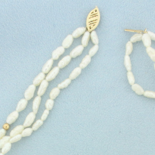 Triple Strand Baroque Pearl and Gold Bead Necklace in 14k Yellow Gold