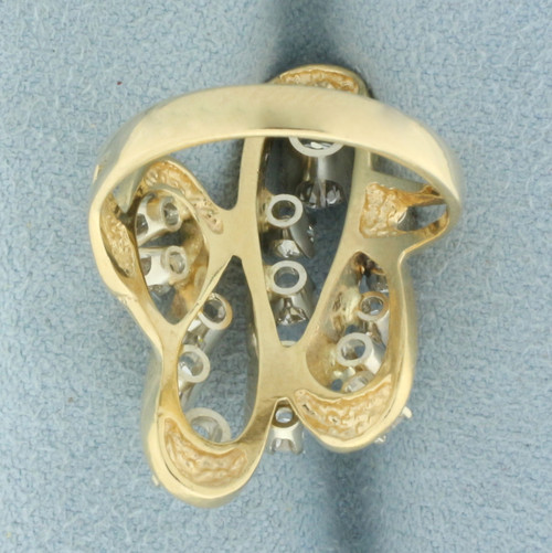 Antique Diamond Abstract Design Swirl Ring in 14k Yellow Gold