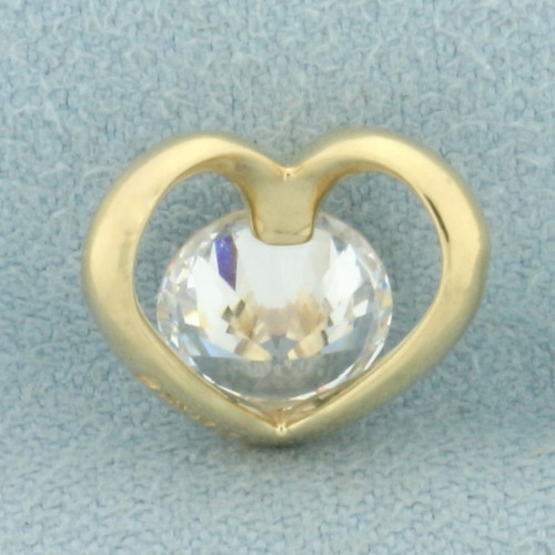 CZ Heart Slide Pendant in 14k Yellow Gold