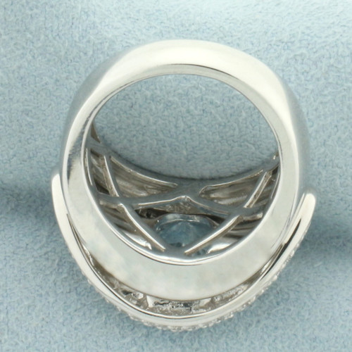 4ct Aquamarine and Diamond Quilted Design Ring in 14k White Gold
