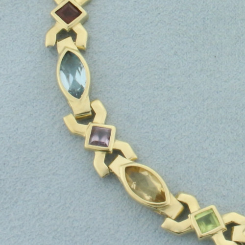 Rainbow Gemstone Geometric Bracelet in 14k Yellow Gold