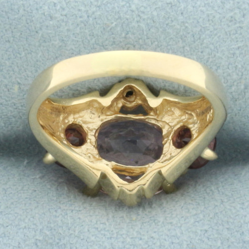 Morganite, Garnet, and Diamond Ring in 14k Yellow Gold