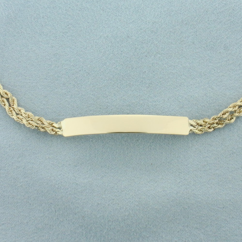 ID Nameplate Rope Bracelet in 14k Yellow Gold