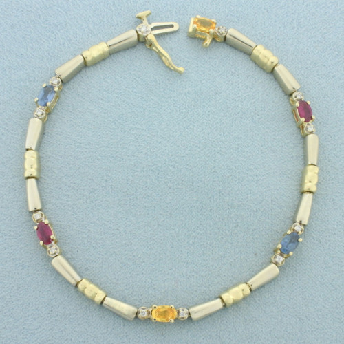 Sapphire and Diamond Two Tone Bracelet in 14k White and Yellow Gold