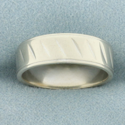 Diagonal Diamond Cut Wedding Band Ring in 14k White Gold