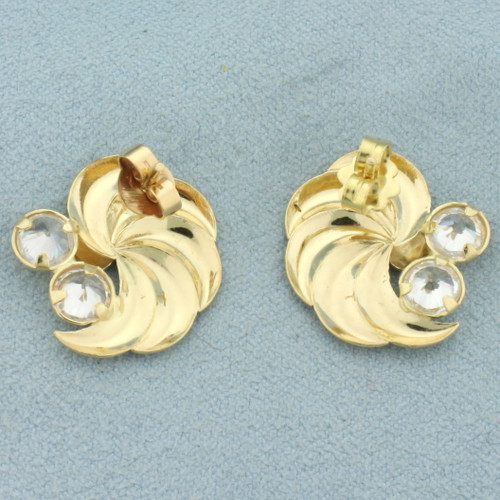Pinwheel Design CZ Earrings in 18k Yellow Gold