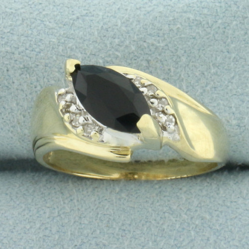 Diagonal Sapphire and Diamond Ring in 10k Yellow Gold