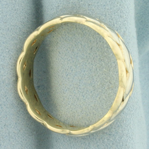 Mens Two Tone Braided Design Wedding Band Ring in 14k Yellow and White Gold