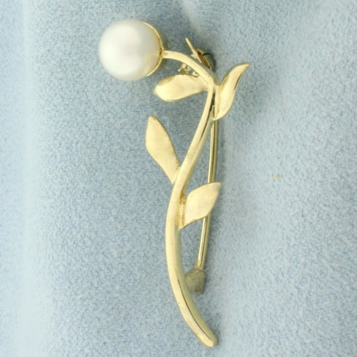 Cultured Akoya Pearl Flower Pin Brooch in 14k Yellow Gold