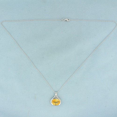Citrine and Diamond Necklace in 14k White Gold