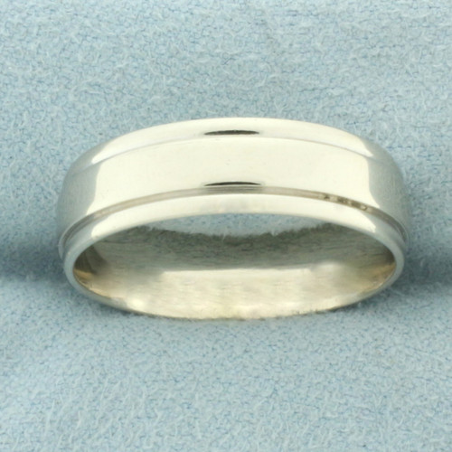 Men's Banded Edge Wedding Band Ring in 14k White Gold
