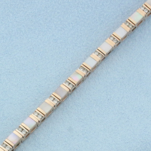 Diamond and Mother of Pearl Inlay Tennis Bracelet in 14k Rose Gold