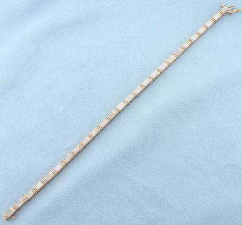 Diamond and Mother of Pearl Inlay Tennis Bracelet in 14k Rose Gold