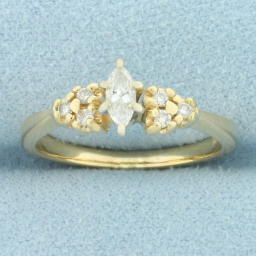 Marquise Diamond Accented Engagement Ring in 14k Yellow Gold