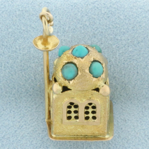 Turquoise Mosque Charm in 14k Yellow Gold