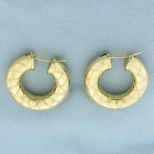 Italian Etched Design Hoop Earrings in 14k Yellow Gold