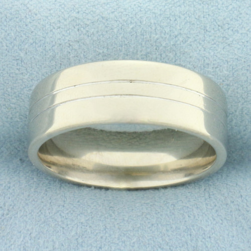 Mens Designer Diana Banded Wedding Band Ring in 14k White Gold