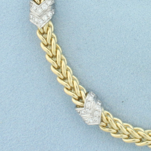 Italian Diamond Chevron Foxtail Bracelet in 14k Yellow Gold