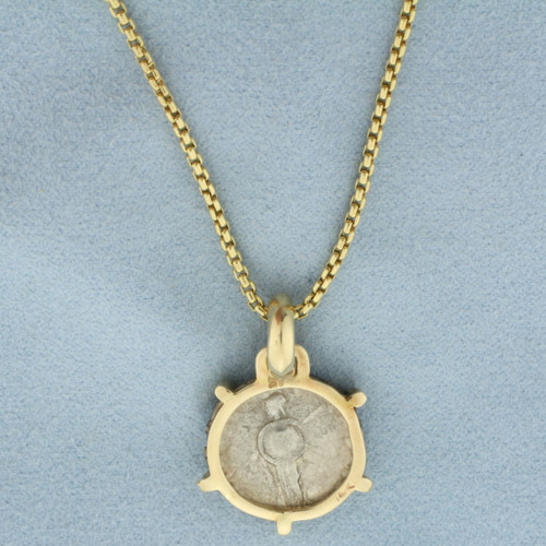 Roman Empire Silver Denarius Coin Necklace in 14k Yellow Gold