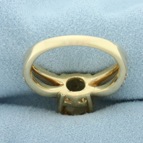 Citrine and Diamond Split Shank Ring in 14k Yellow Gold