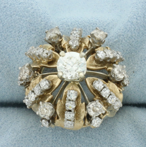 Antique Old European Diamond Starburst Ring in 14k Yellow Gold