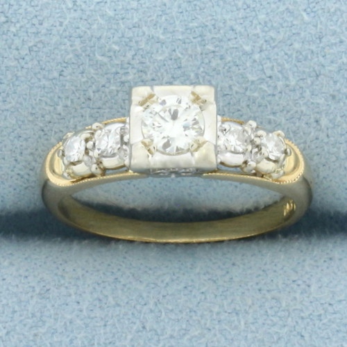 Diamond Accented Engagement Ring In 14k Yellow Gold