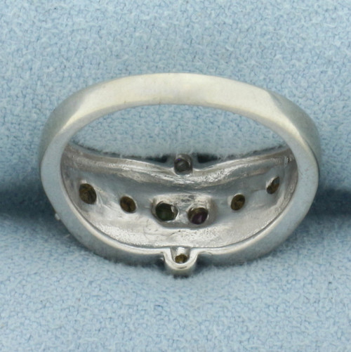 Multi Gemstone and Diamond Ring in 10k White Gold