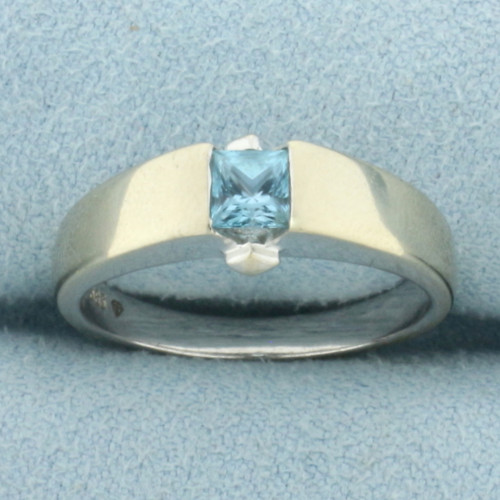 Tension Set Swiss Blue Topaz Ring In 14k White Gold