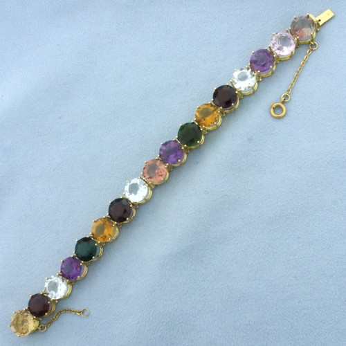 Huge Multi Gemstone Tennis Line Bracelet in 18k Yellow Gold