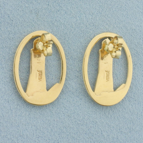 Lighthouse Nautical Button Earrings in 14k Yellow Gold