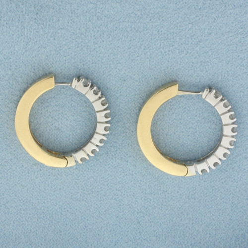 Diamond Two Tone Hoop Earrings in 14k Yellow Gold