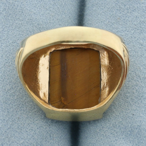 Mens Vintage Carved Tiger's Eye Cameo Ring in 14k Yellow Gold